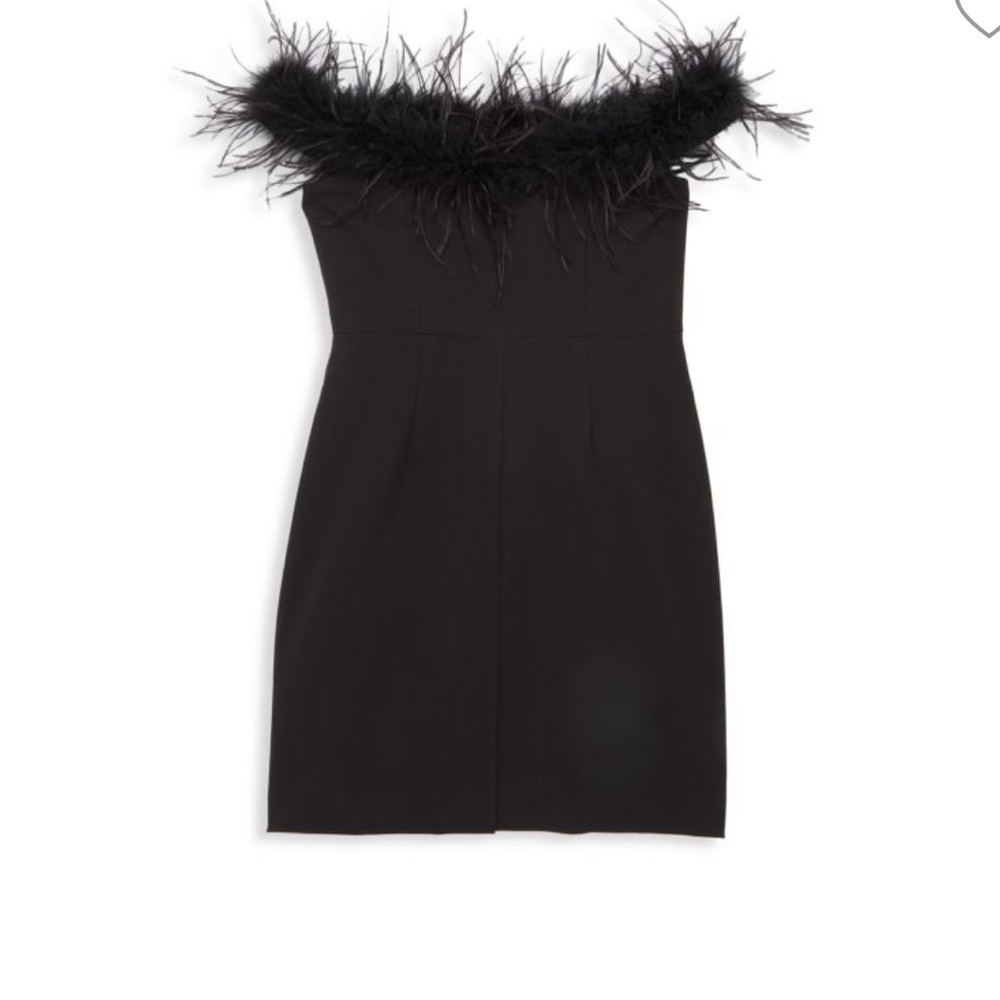 MILLY Black Ostrich Feather off the shoulder Dress